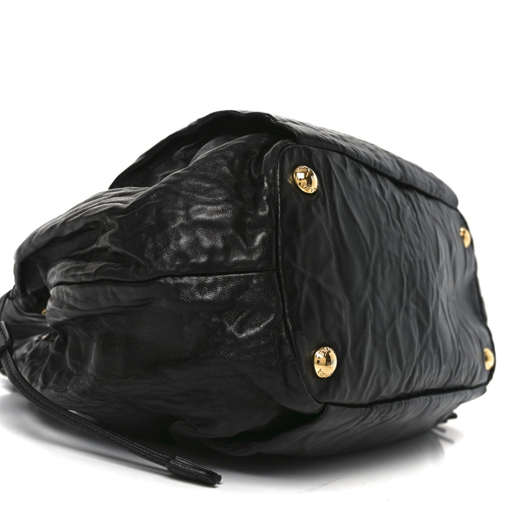 Prada Nappa Antique Drawstring Tote Black