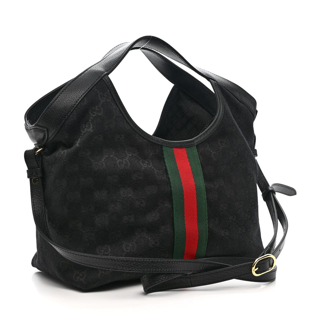 Gucci Denim GG Monogram Web Small Giglio Tote Black