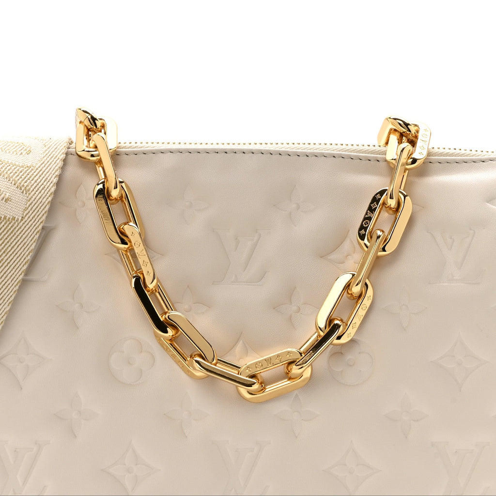 Louis Vuitton Lambskin Embossed Monogram Coussin PM Beige Cream