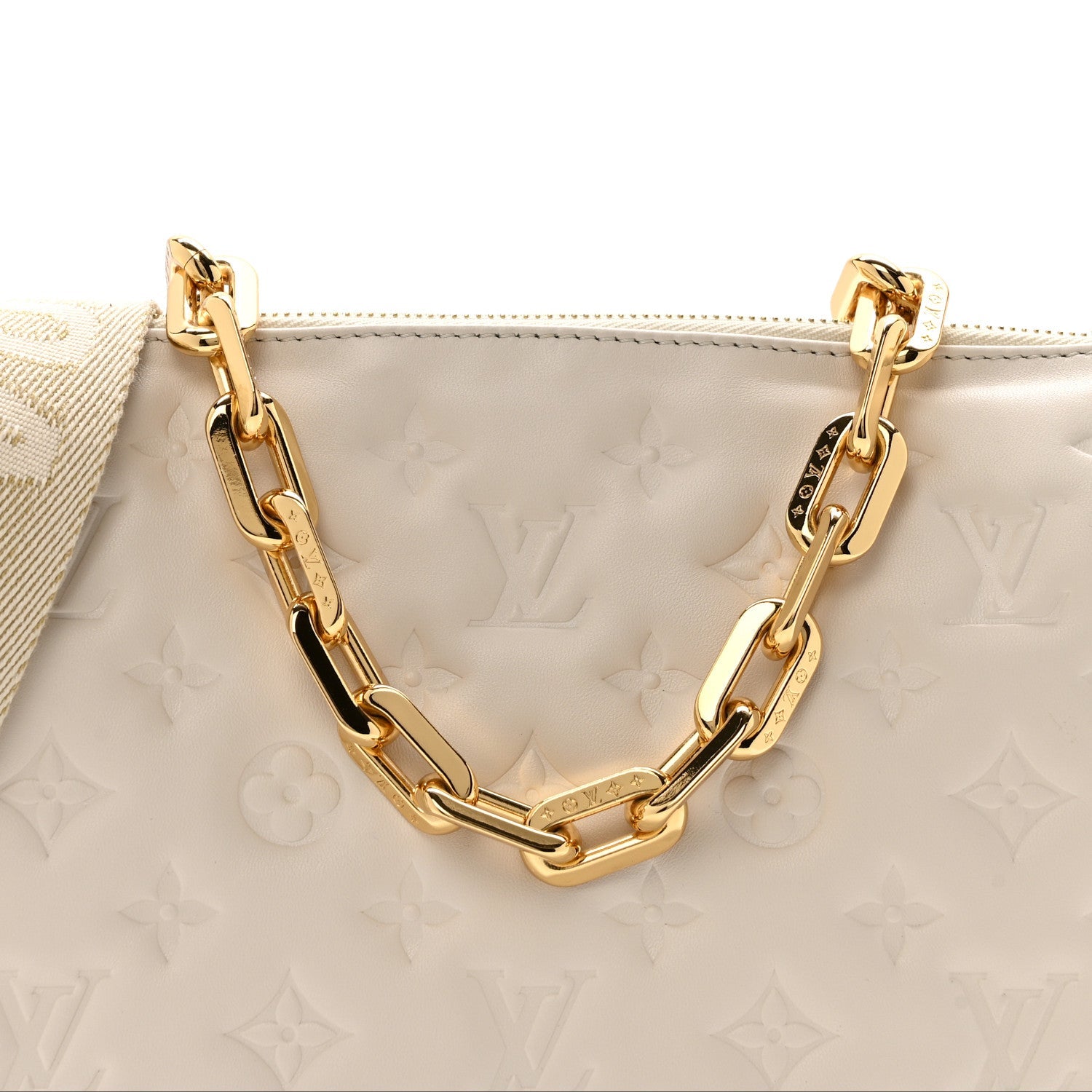 Louis Vuitton Lambskin Embossed Monogram Coussin PM Beige Cream