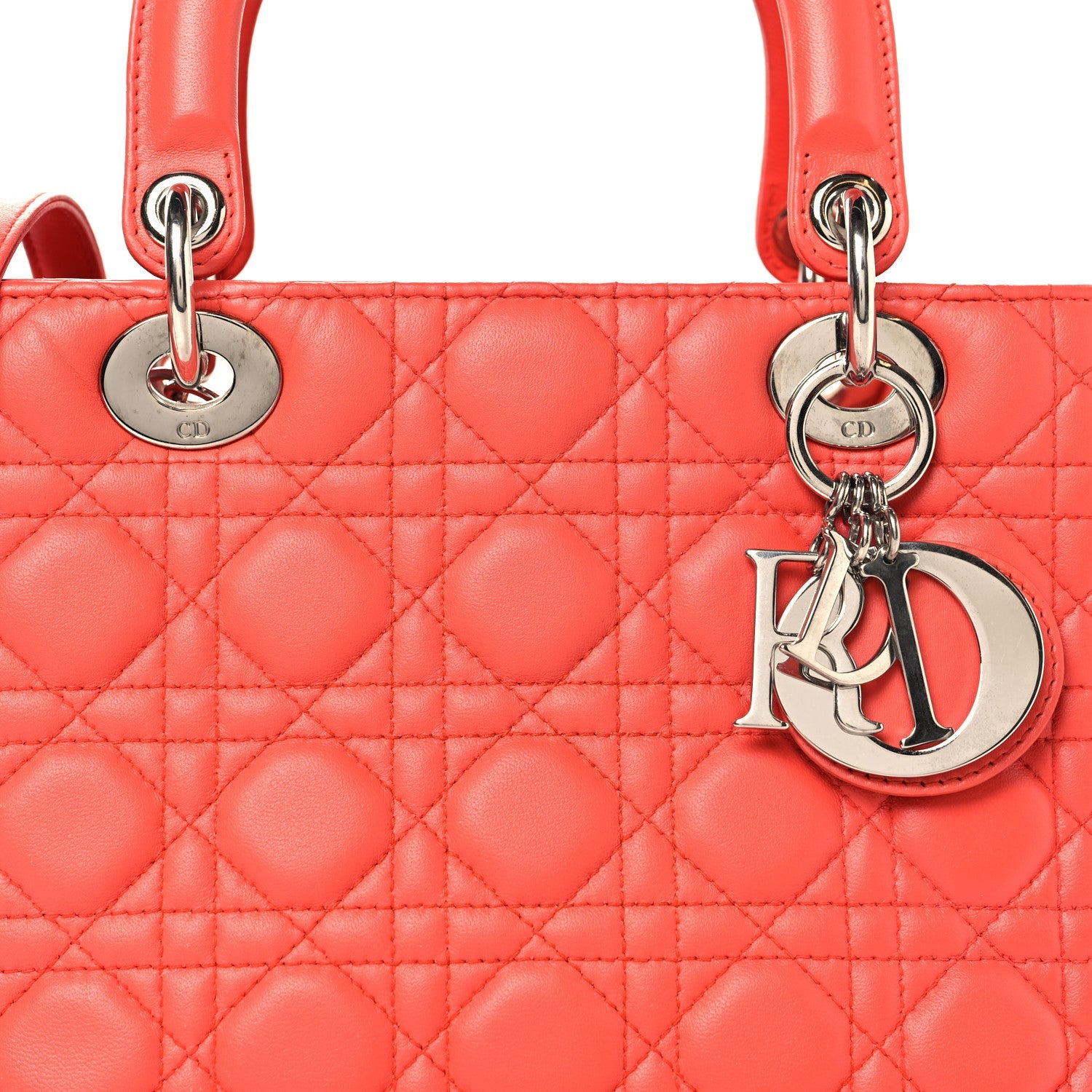 Christian Dior Lambskin Cannage Medium Lady Dior Coral
