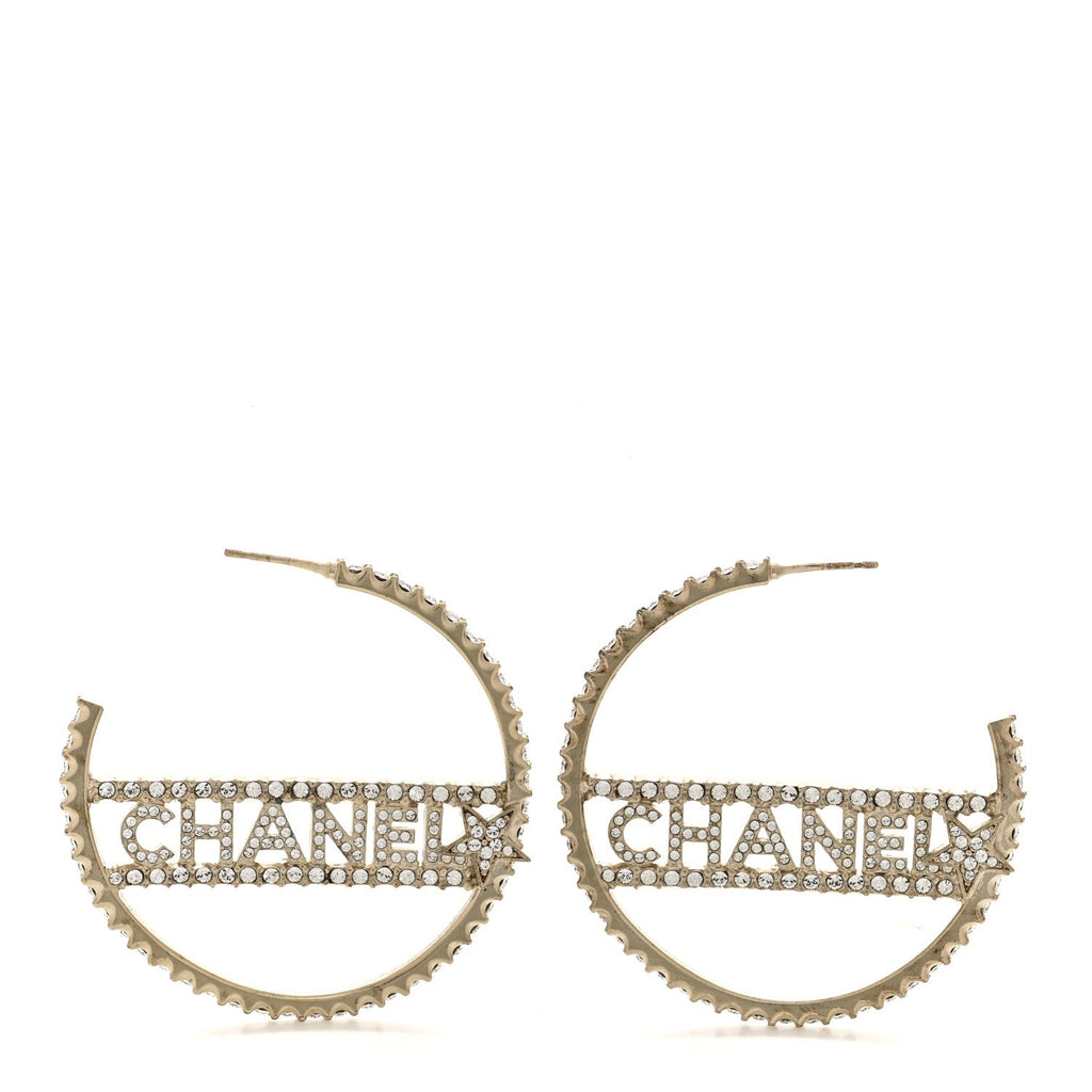 Crystal Logo Hoop Earrings Gold