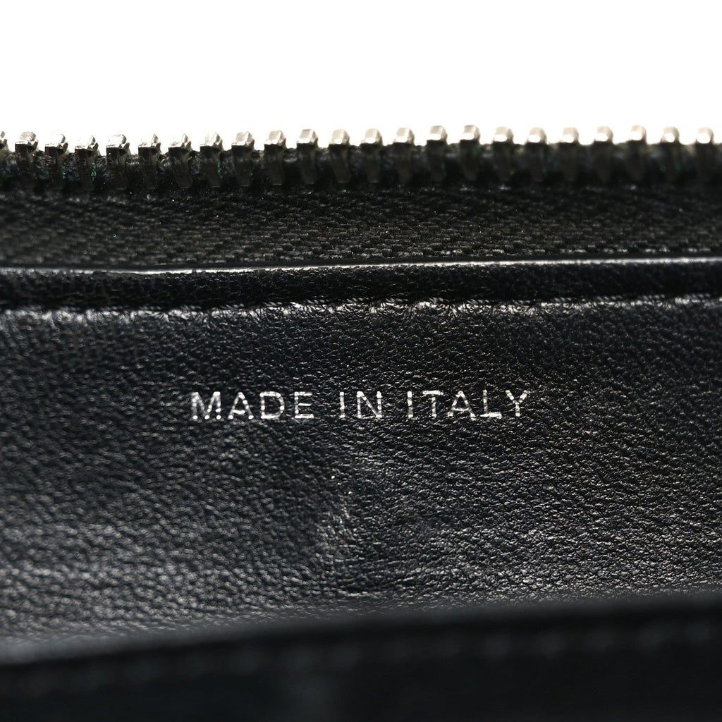 Lambskin Camellia Embossed Large Zip Around Gusset Wallet Black White