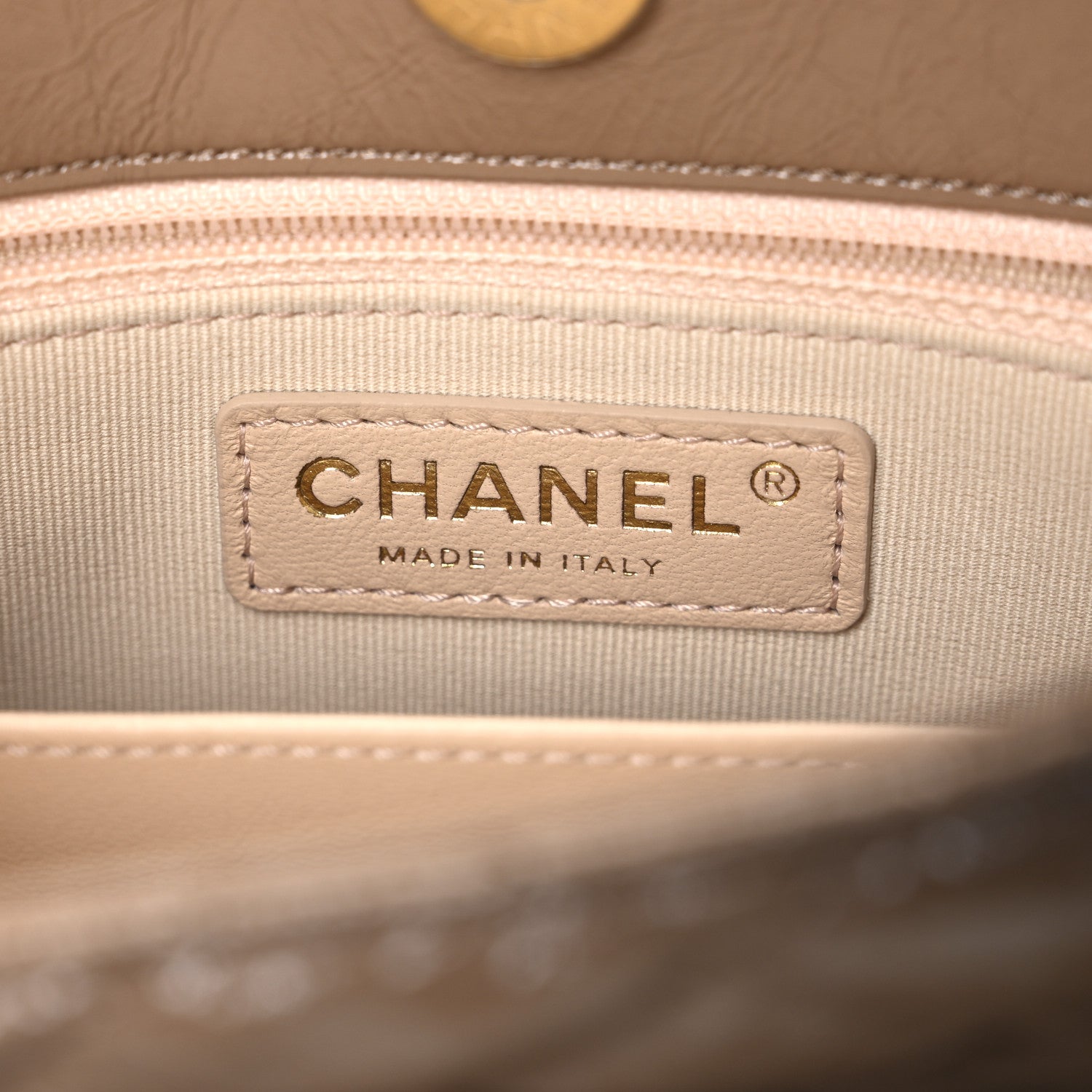 Chanel Shiny Crumpled Calfskin Quilted Wavy CC Hobo  Dark Beige