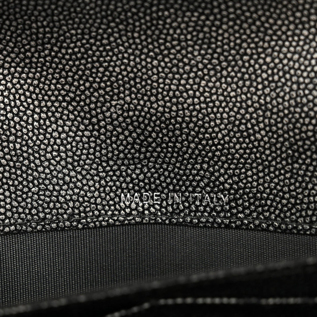 Metallic Caviar Quilted Large Golden Class Gusset Flap Wallet Dark Grey