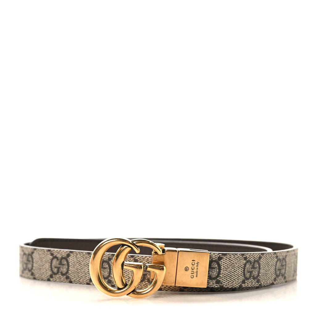 Gucci GG Supreme Monogram Plutone Calfskin Double G Reversible Belt Beige Ebony