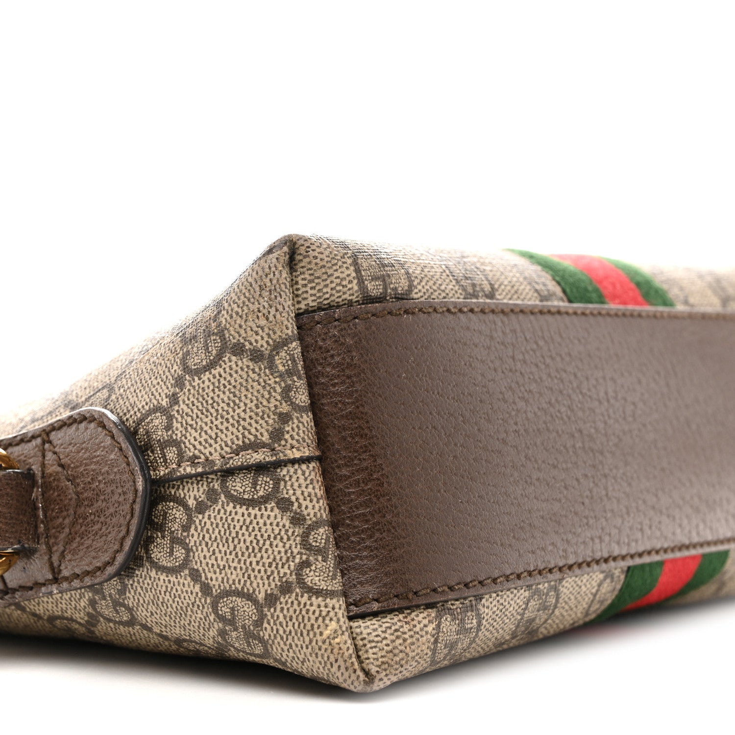 Gucci GG Supreme Monogram Textured Dollar Calfskin Web Small Ophidia Dome Shoulder Bag Beige Ebony New Acero