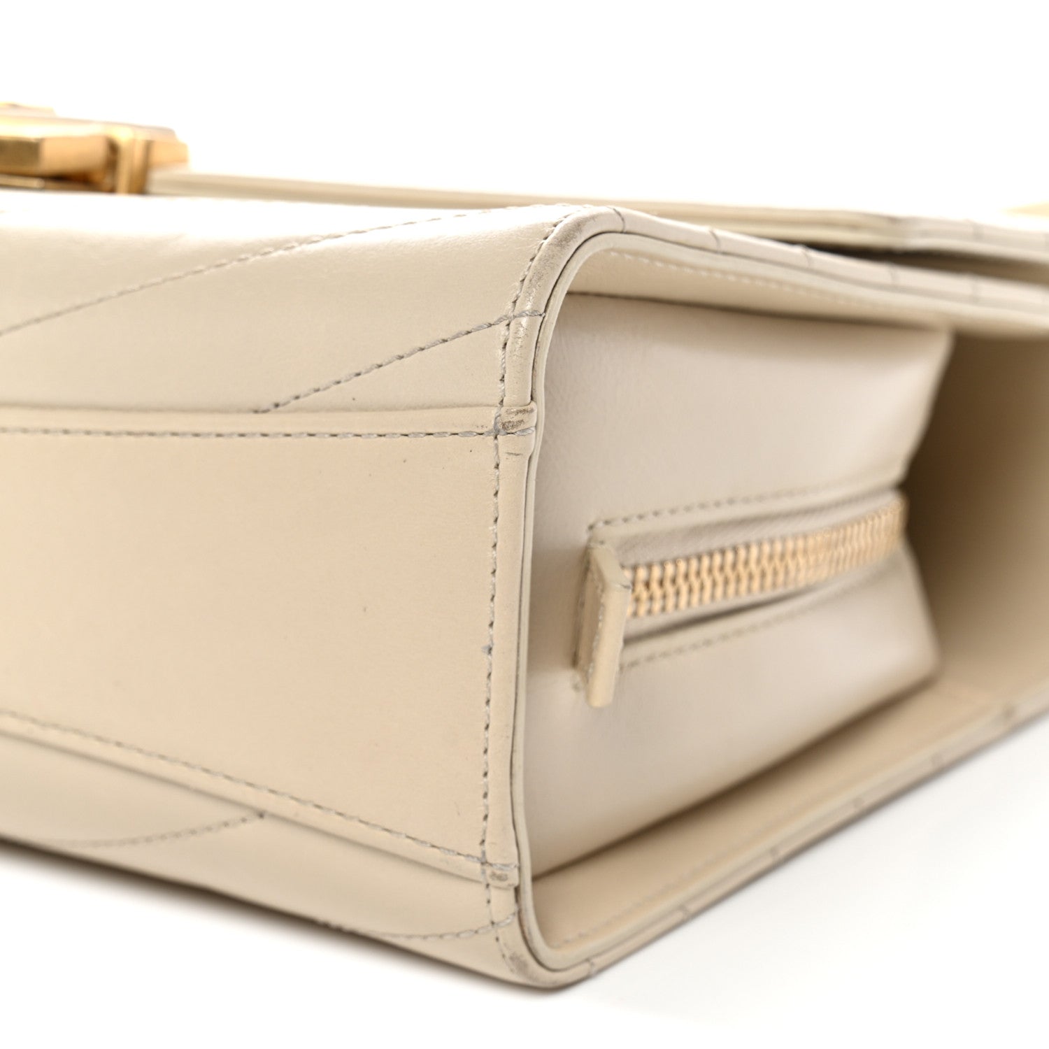 Chanel Calfskin Chevron Quilted Large Medal Flap Light Beige