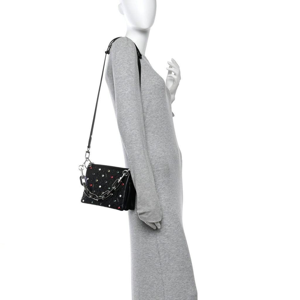 Louis Vuitton Lambskin Monogram Crystal Embossed Embellished Coussin BB Black
