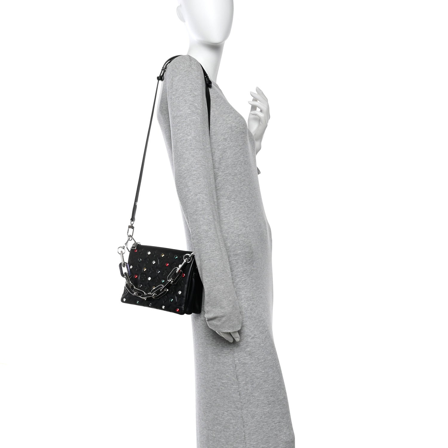 Louis Vuitton Lambskin Monogram Crystal Embossed Embellished Coussin BB Black