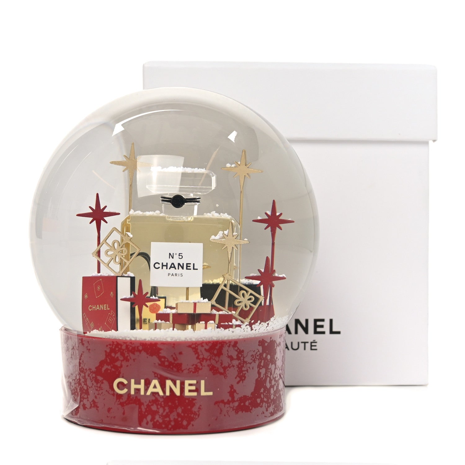 Glass N°5 Perfume Bottle Snow Globe Red