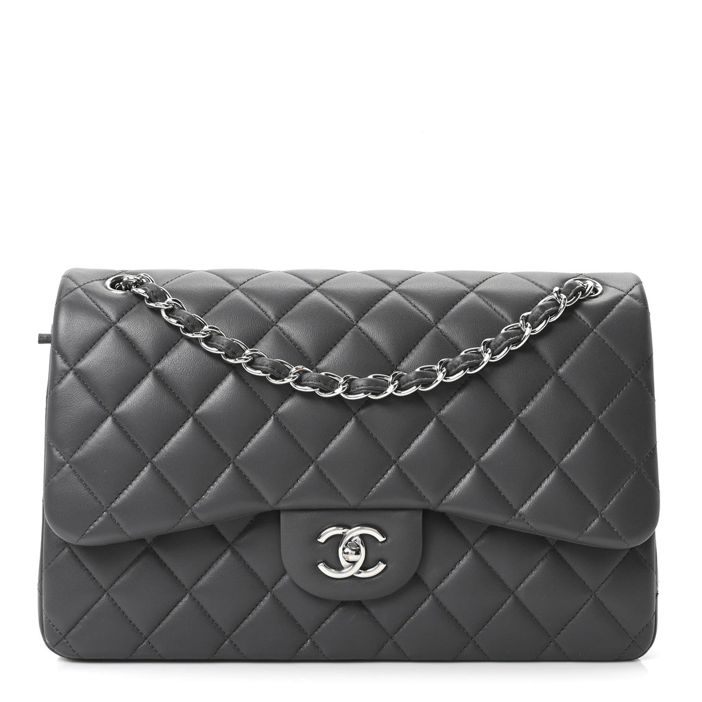 Chanel Lambskin Quilted Jumbo Double Flap Dark Grey