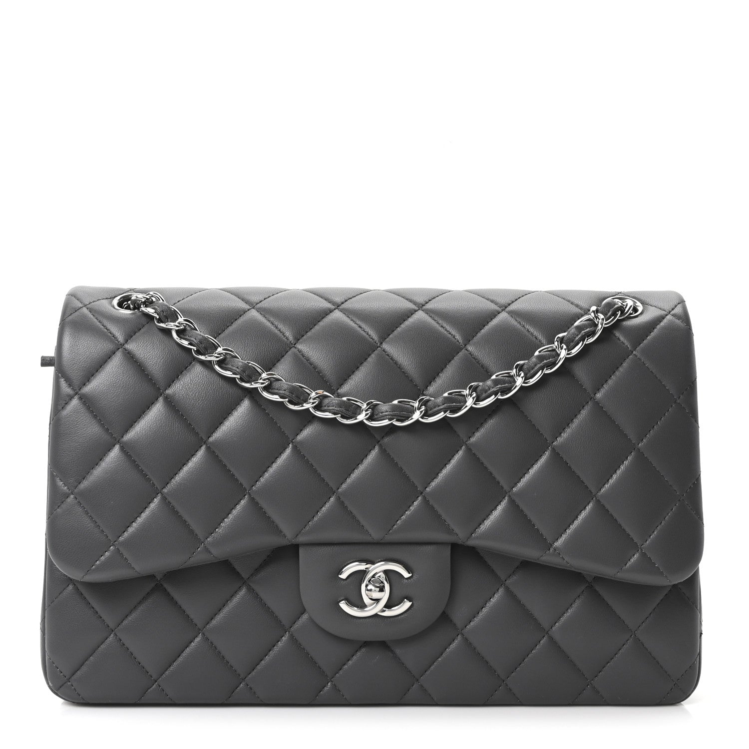 Chanel Lambskin Quilted Jumbo Double Flap Dark Grey