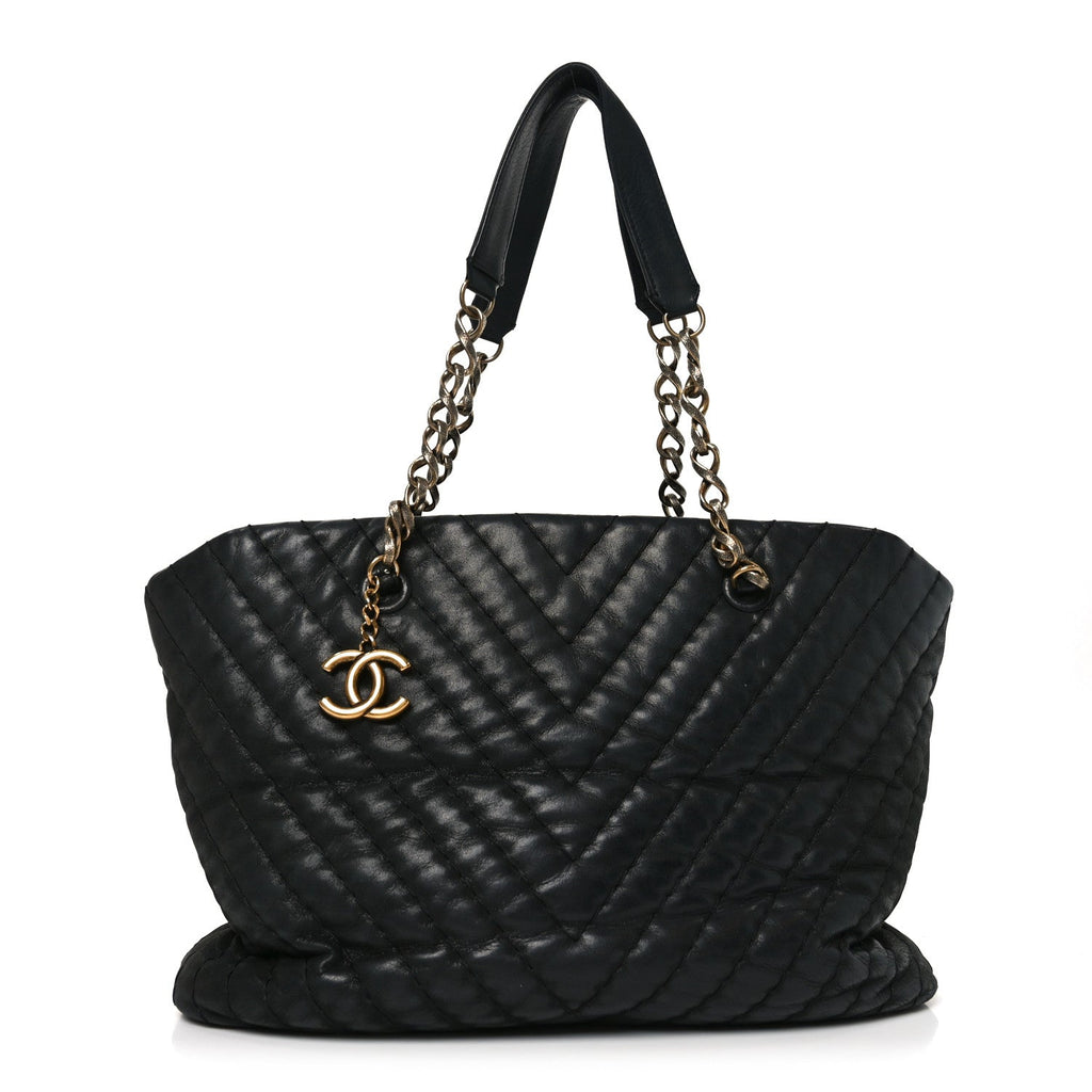 Chanel Calfskin Chevron Quilted Surpique Tote Black