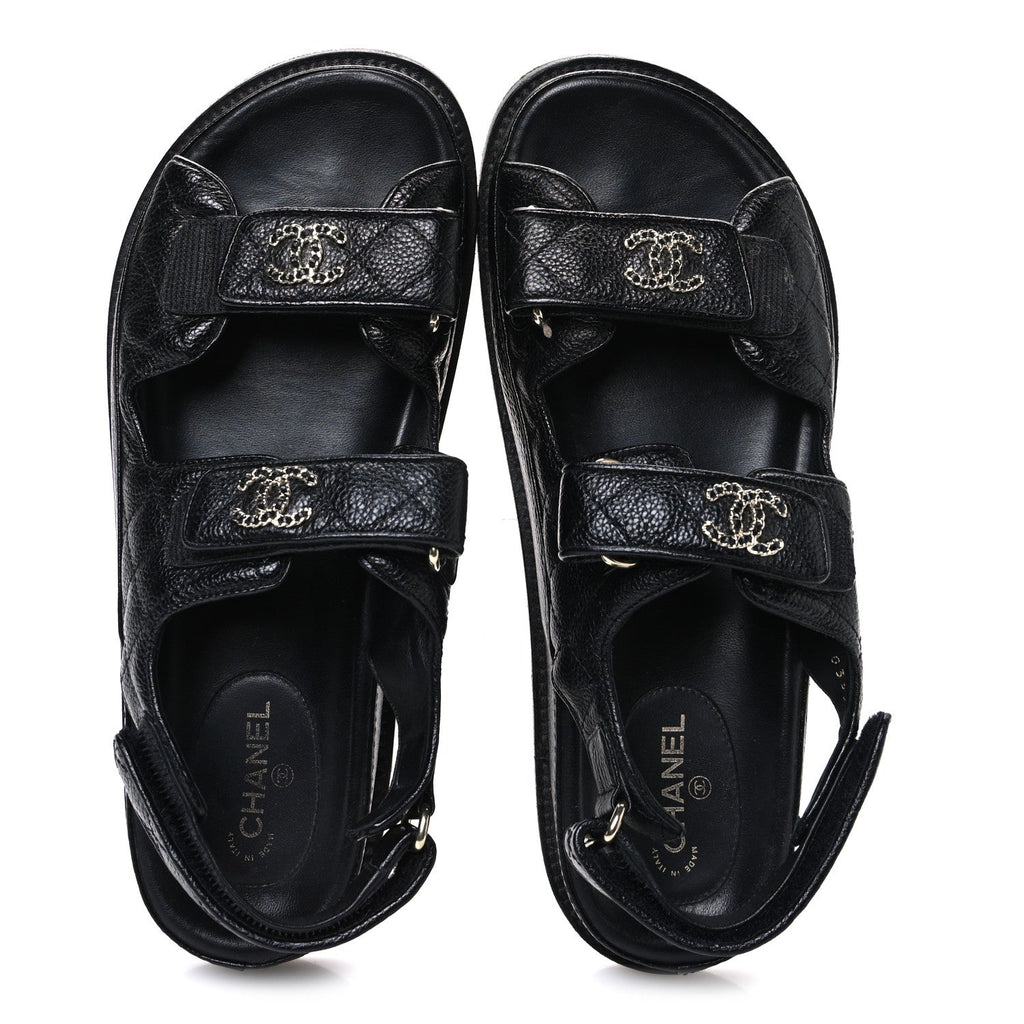 Grained Calfskin Velcro Dad Sandals 39 Black