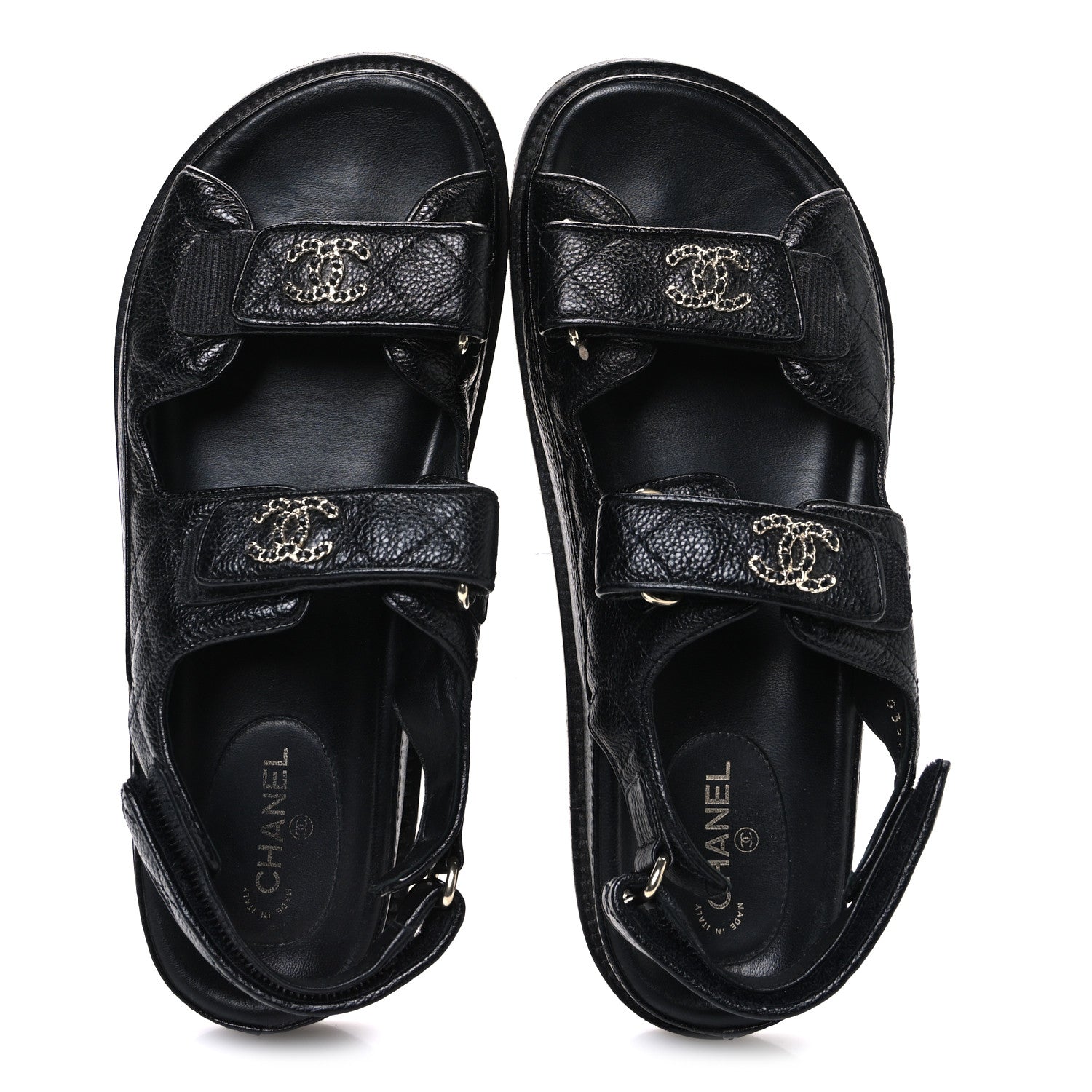 Grained Calfskin Velcro Dad Sandals 39 Black