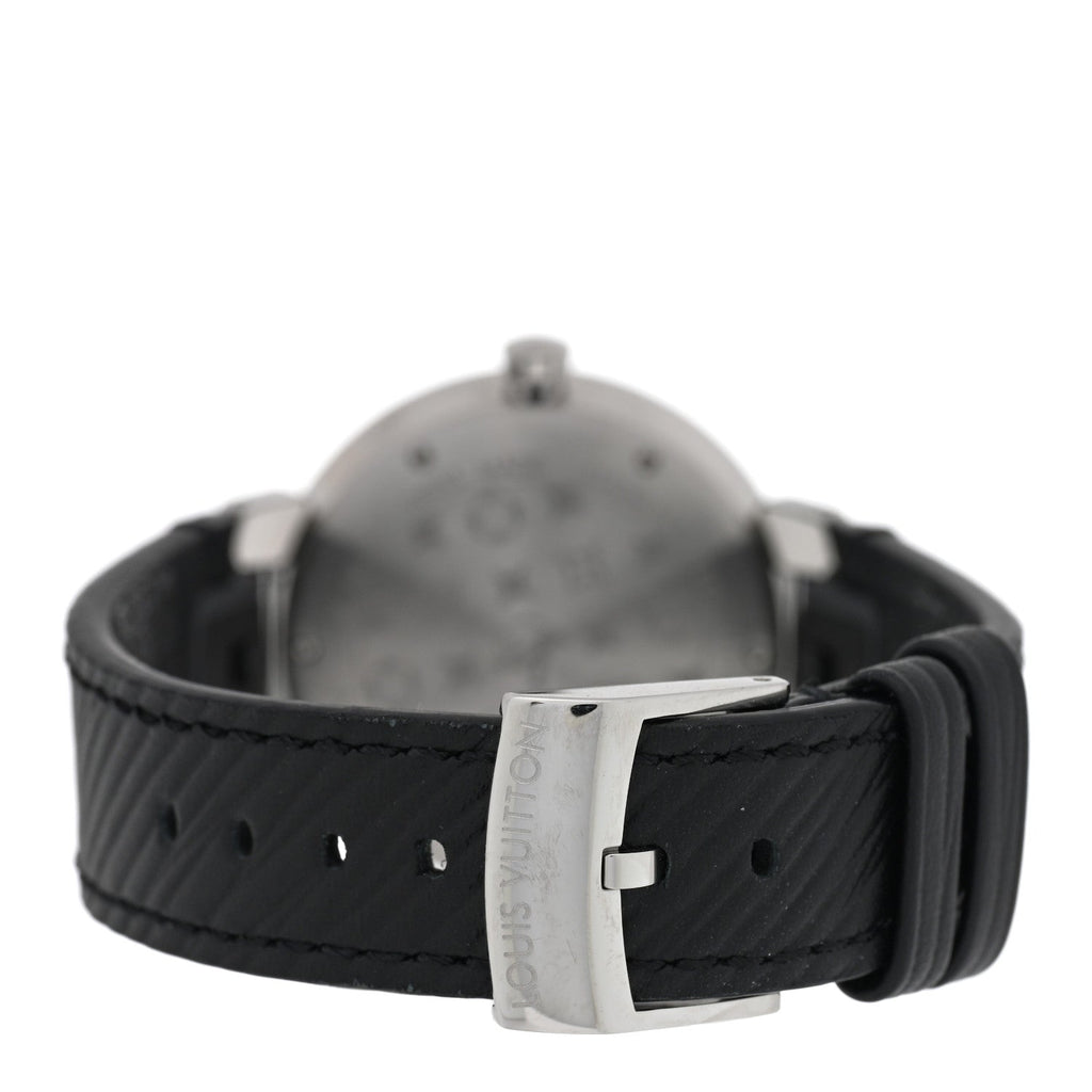 Louis Vuitton Stainless Steel Epi Diamond 33mm Tambour Slim Quartz Watch Black