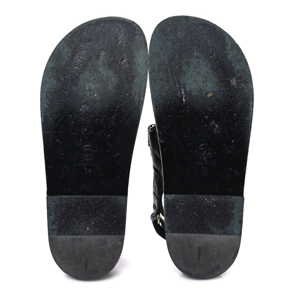 Grained Calfskin Velcro Dad Sandals 39 Black
