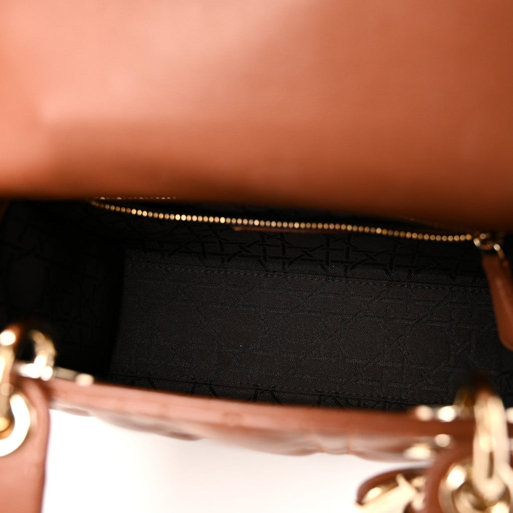 Christian Dior Calfskin Cannage Small My ABCDior Lady Dior Tan