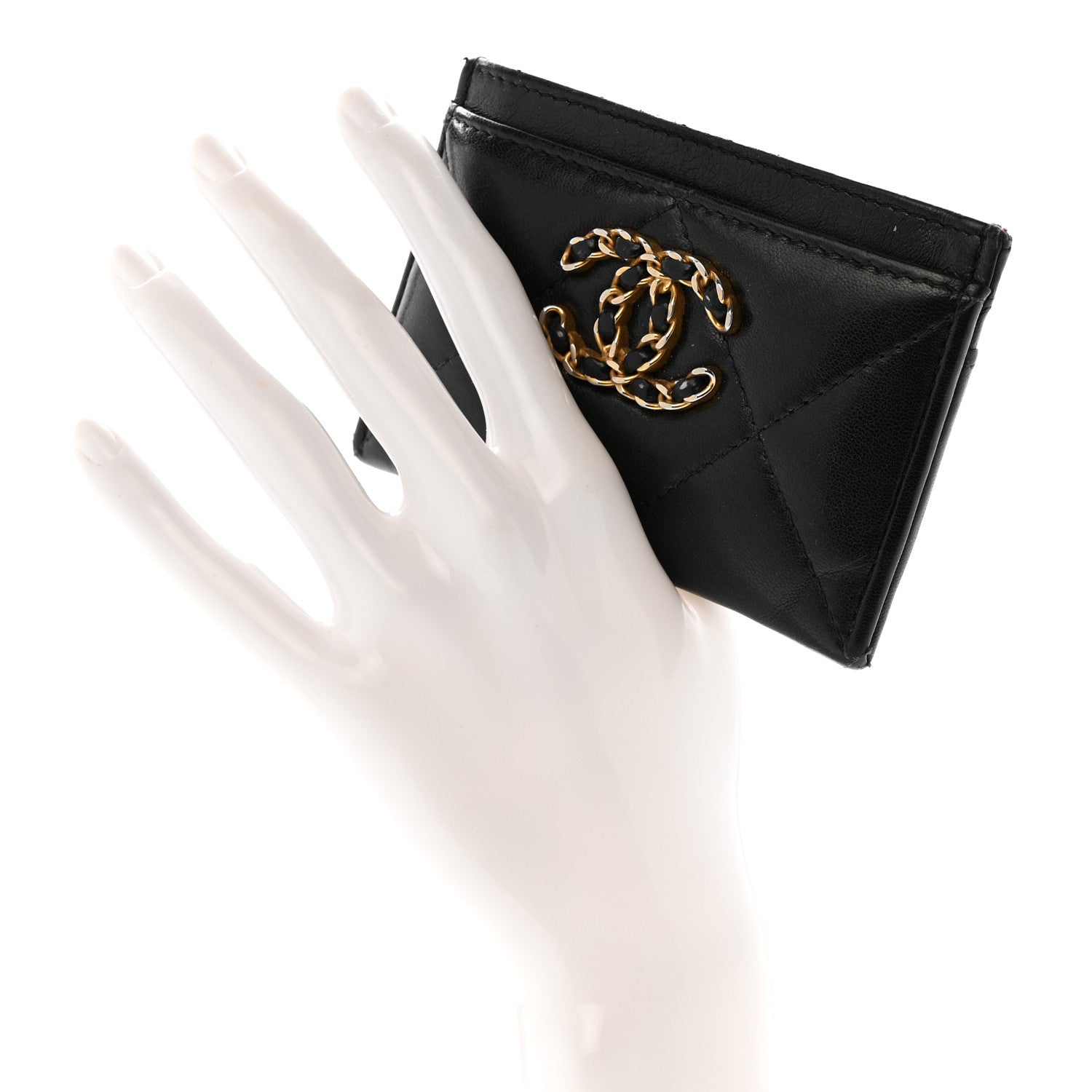 Lambskin Quilted Chanel 19 Card Holder Black