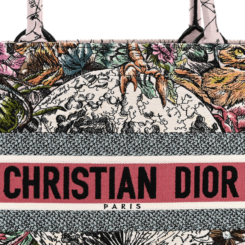 Christian Dior Canvas Embroidered Medium Zodiac Book Tote Latte Multicolor