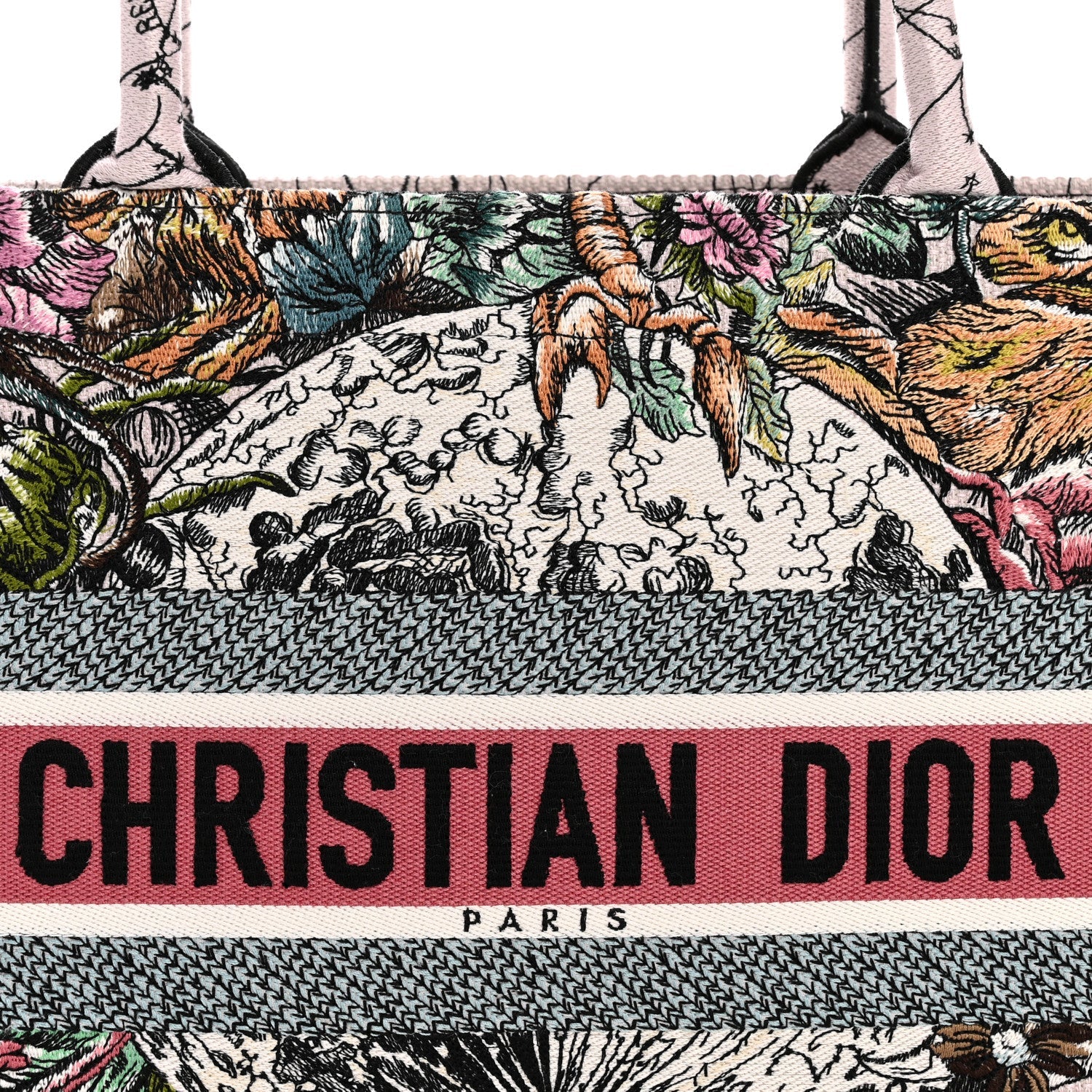 Christian Dior Canvas Embroidered Medium Zodiac Book Tote Latte Multicolor