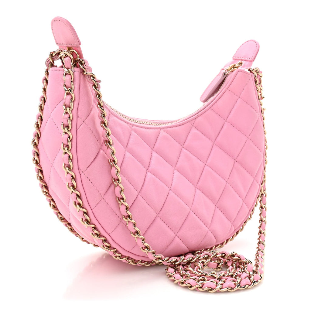 Chanel Lambskin Quilted Small Hobo Bag Pink
