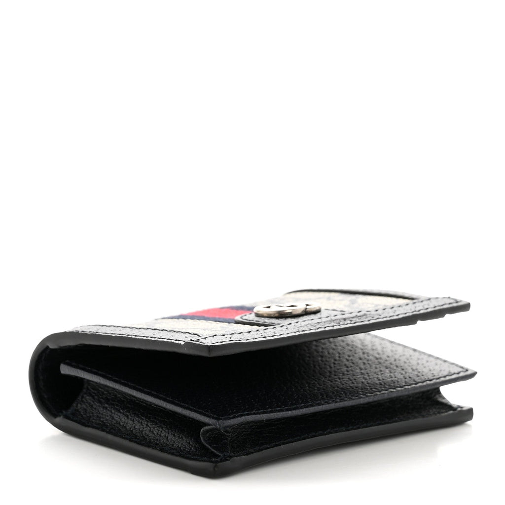 Gucci GG Supreme Monogram Textured Dollar Calfskin Web Ophidia Card Case Beige Blue