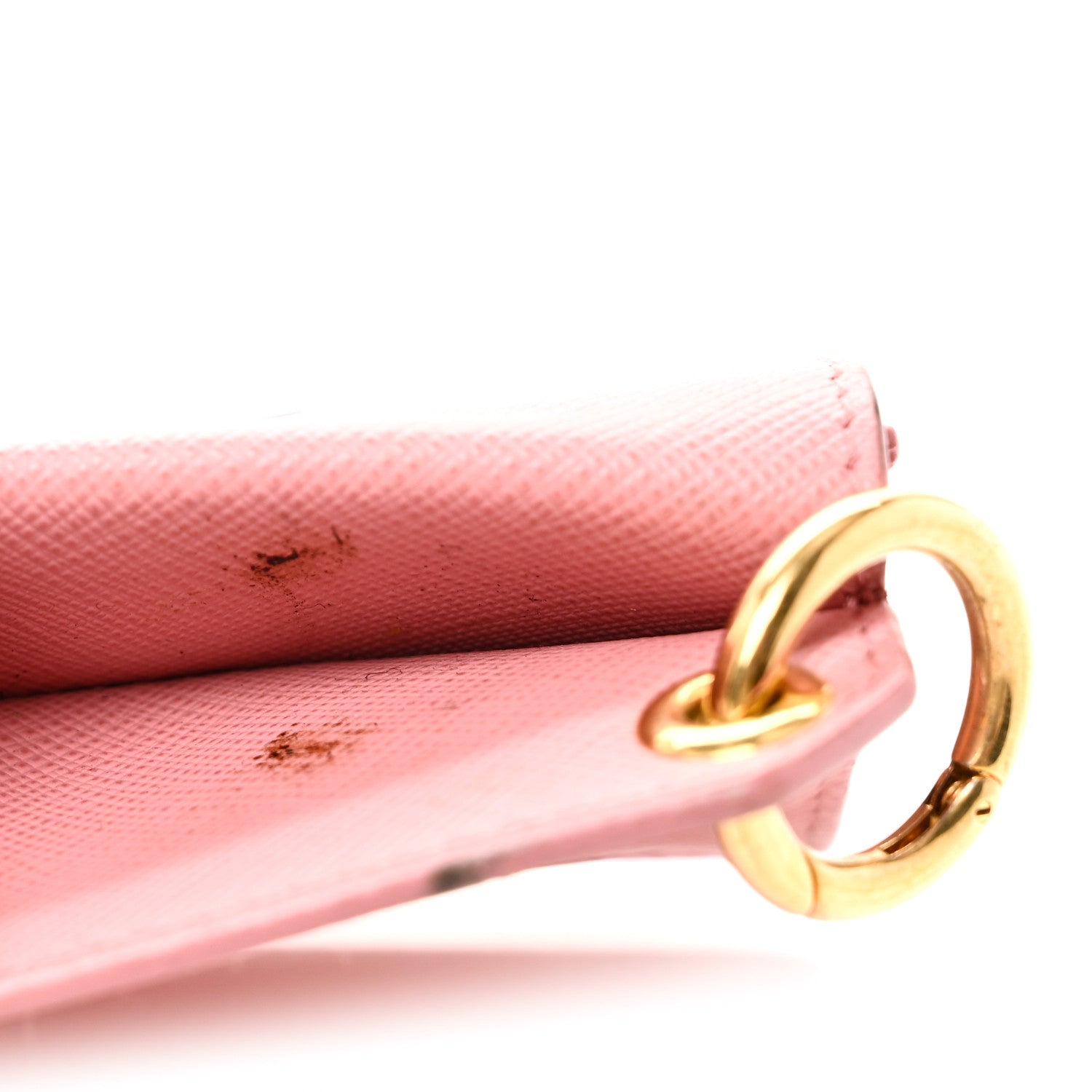 Prada Saffiano Key Ring Card Holder Wallet Petalo