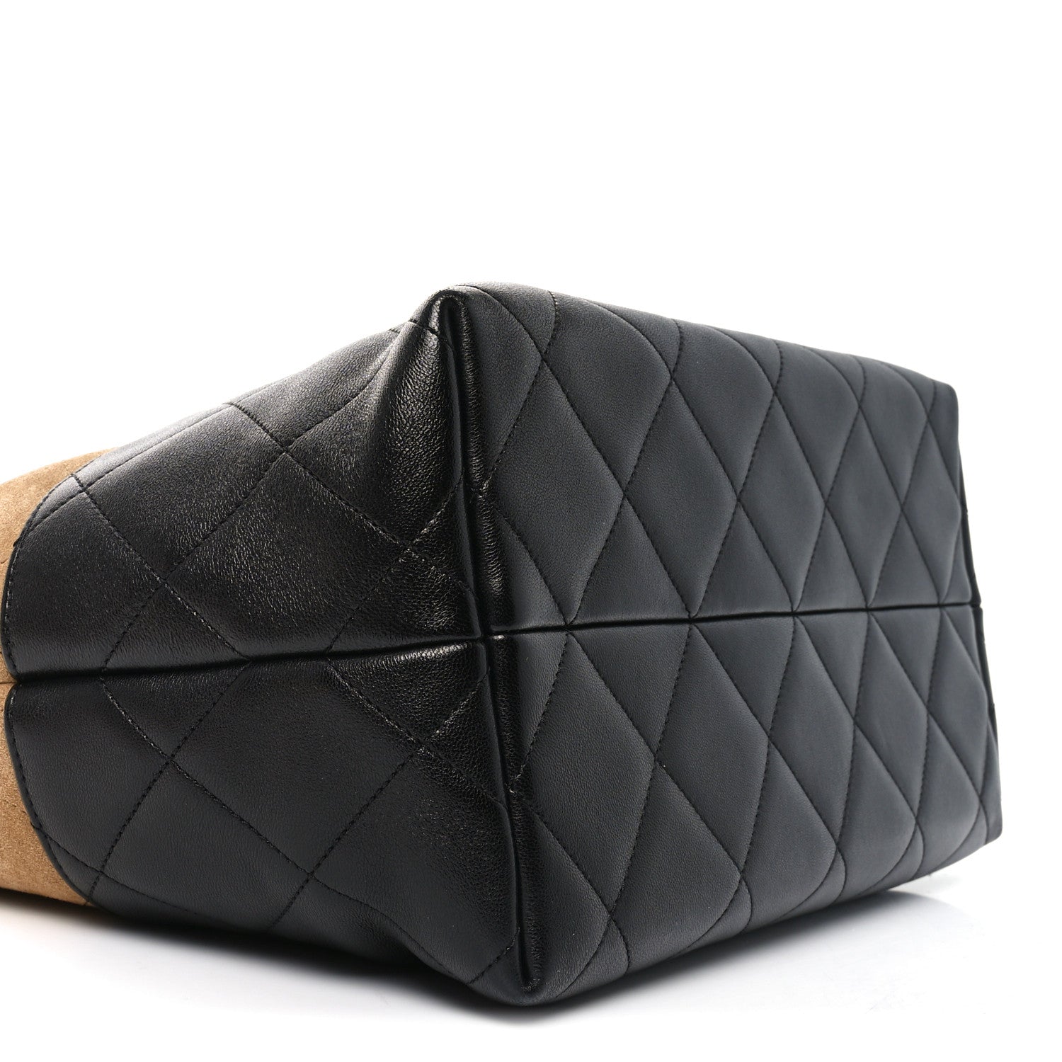 Chanel Suede Shiny Lambskin Quilted Large Shopping Bag Beige Black