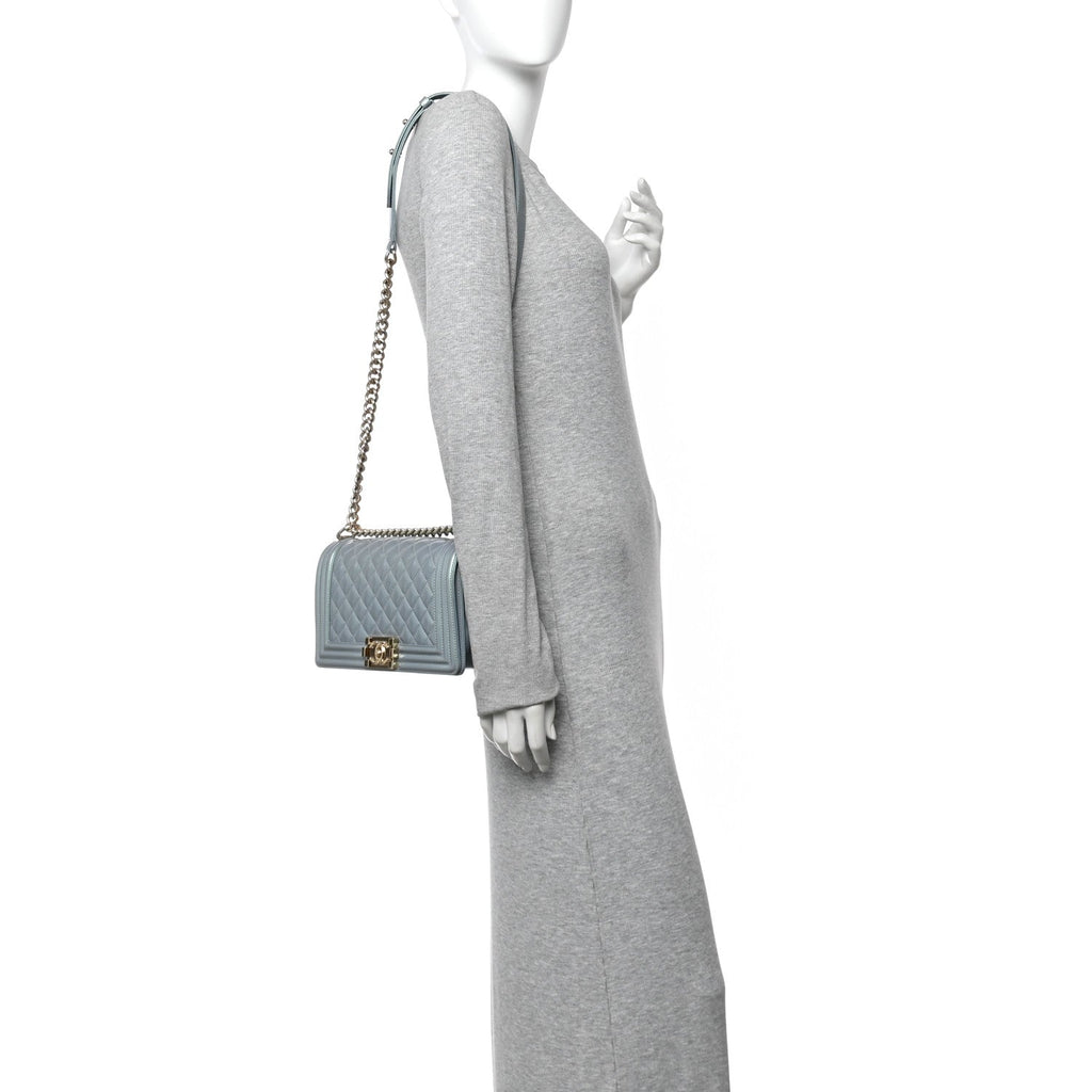 Chanel Iridescent Patent Calfskin Quilted Medium Boy Flap Light Blue