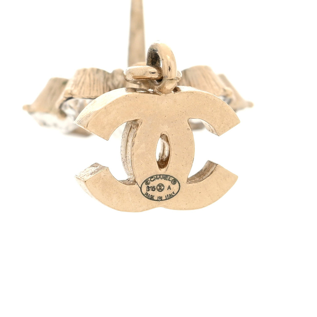 Crystal CC Flower Dangle Earrings Gold Beige