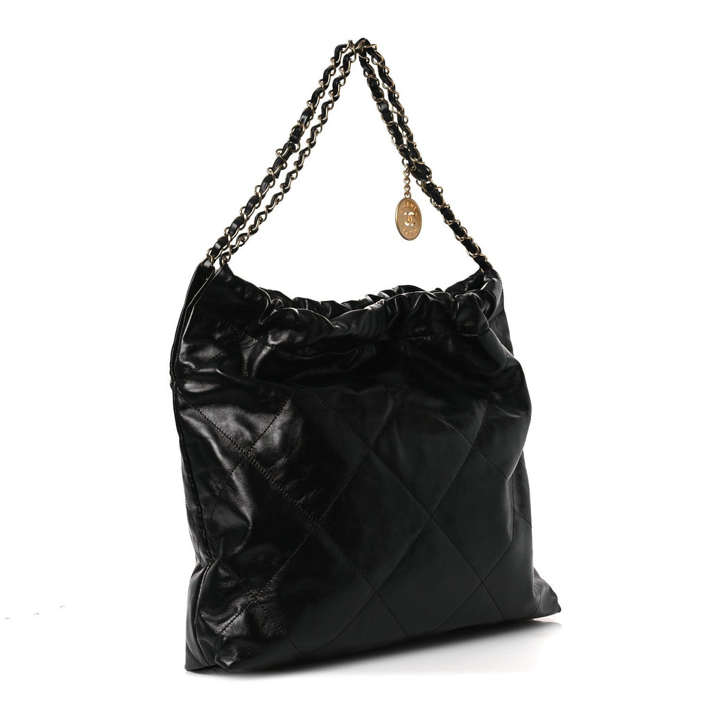Chanel Shiny Calfskin Quilted Chanel 22 Black White