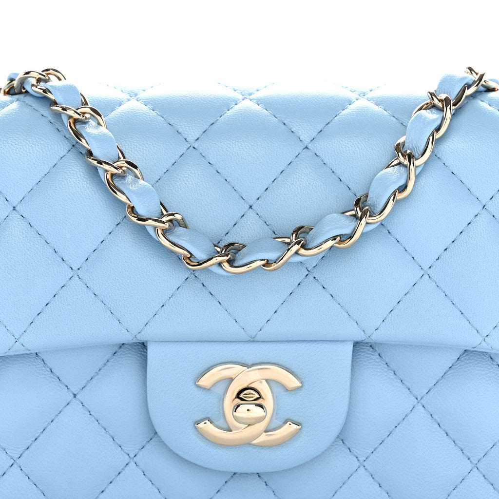 Chanel Lambskin Quilted Mini Rectangular Flap Light Blue