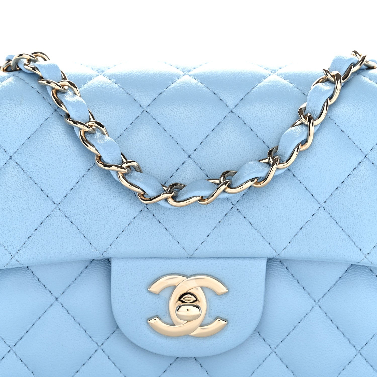 Chanel Lambskin Quilted Mini Rectangular Flap Light Blue
