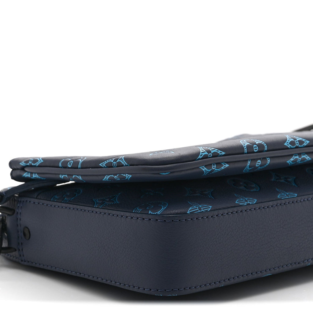 Louis Vuitton Calfskin Monogram Shadow Trio Messenger Navy River Blue