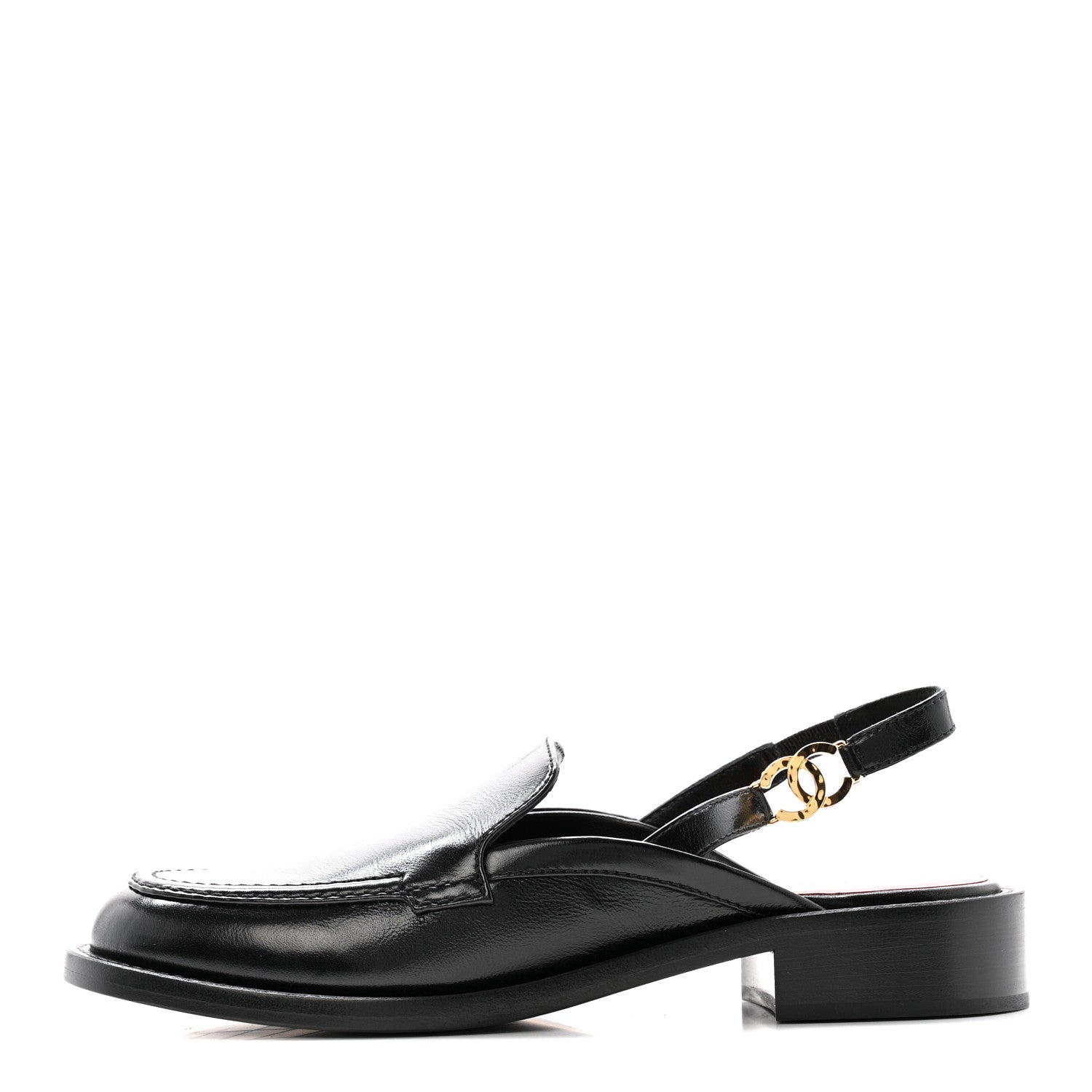Glazed Calfskin CC Slingback Flats 38.5 Black