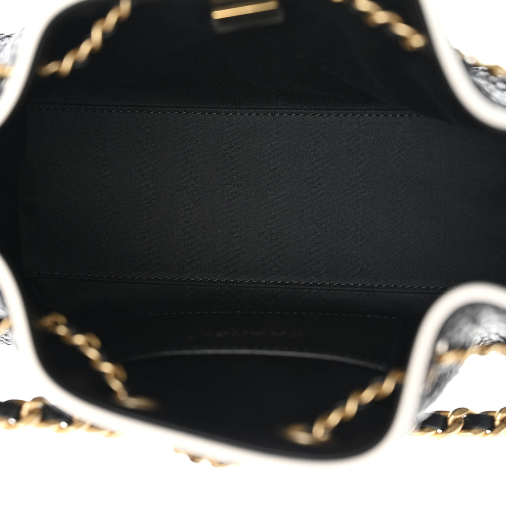 Chanel Braided Raffia Calfskin Quilted Mini Chanel 25 Handbag Black White