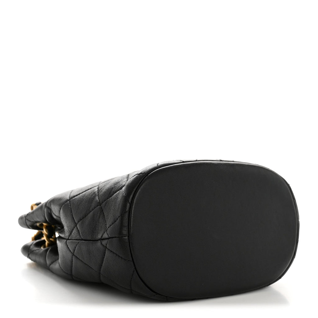 Chanel Lambskin Quilted Chaine Lettre Small Bucket Bag Black