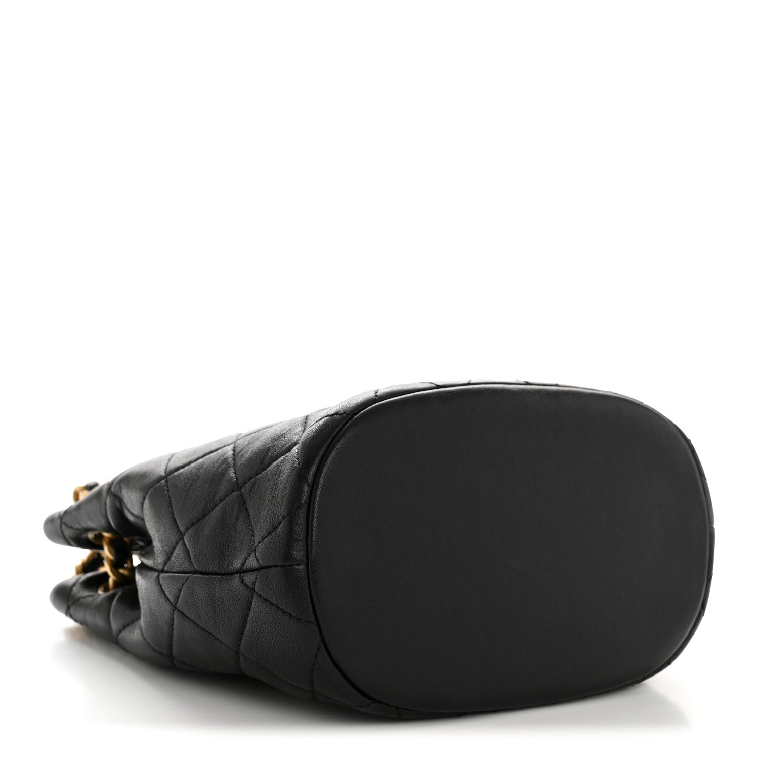 Chanel Lambskin Quilted Chaine Lettre Small Bucket Bag Black