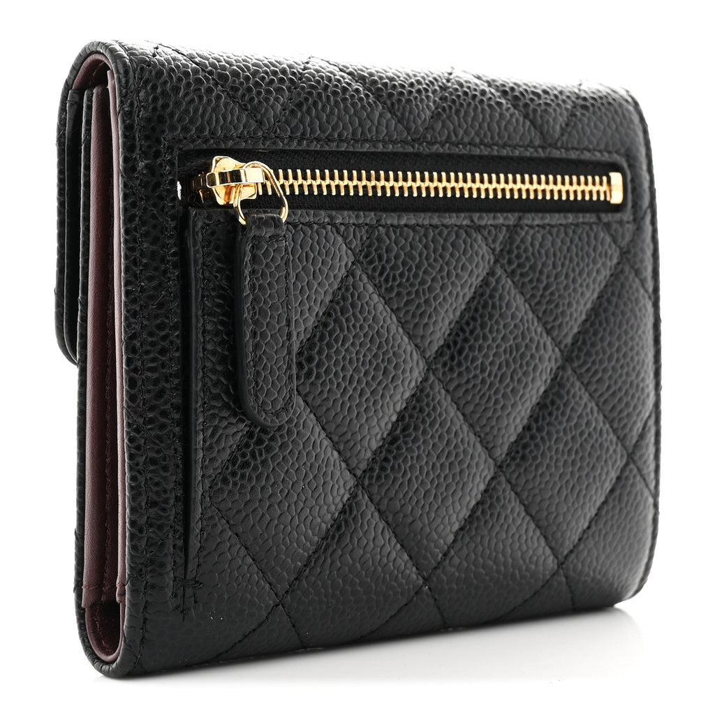Caviar Quilted Compact Flap Wallet Black