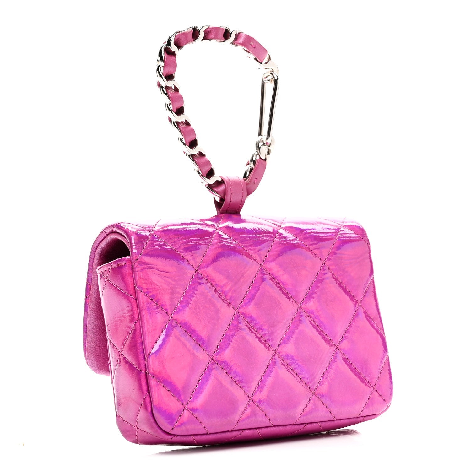 Iridescent Mirror Goatskin Hook Card Holder Fuchsia