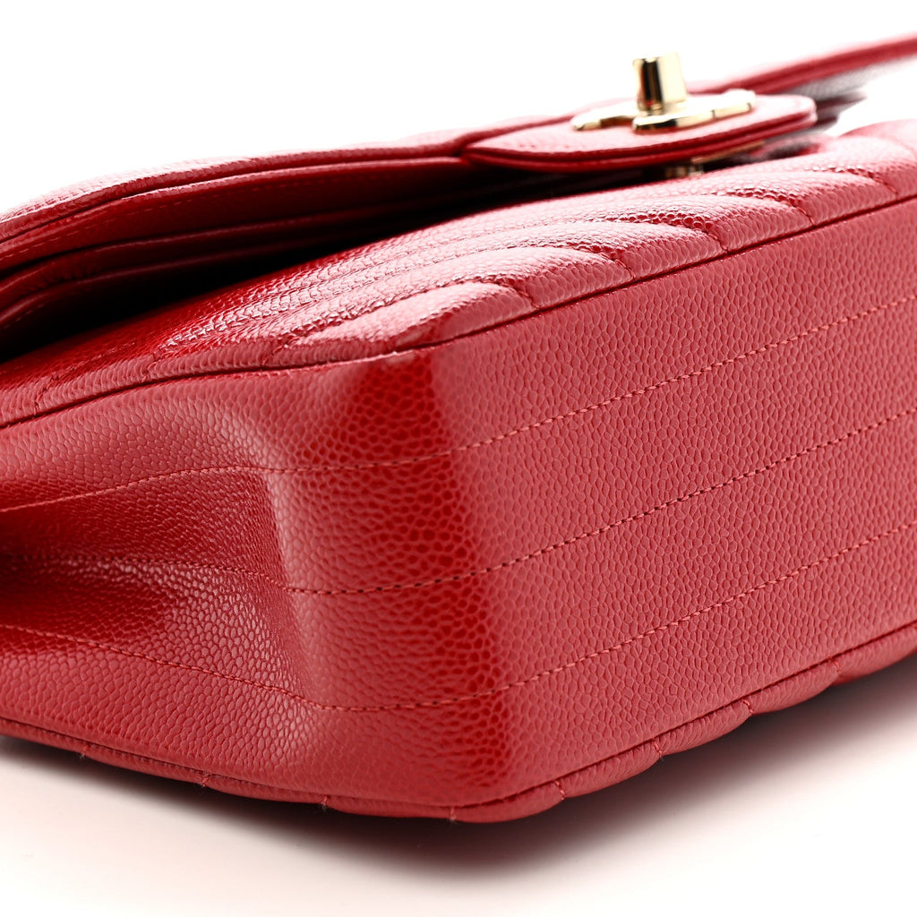 Chanel Caviar Chevron Quilted Small Double Flap Red