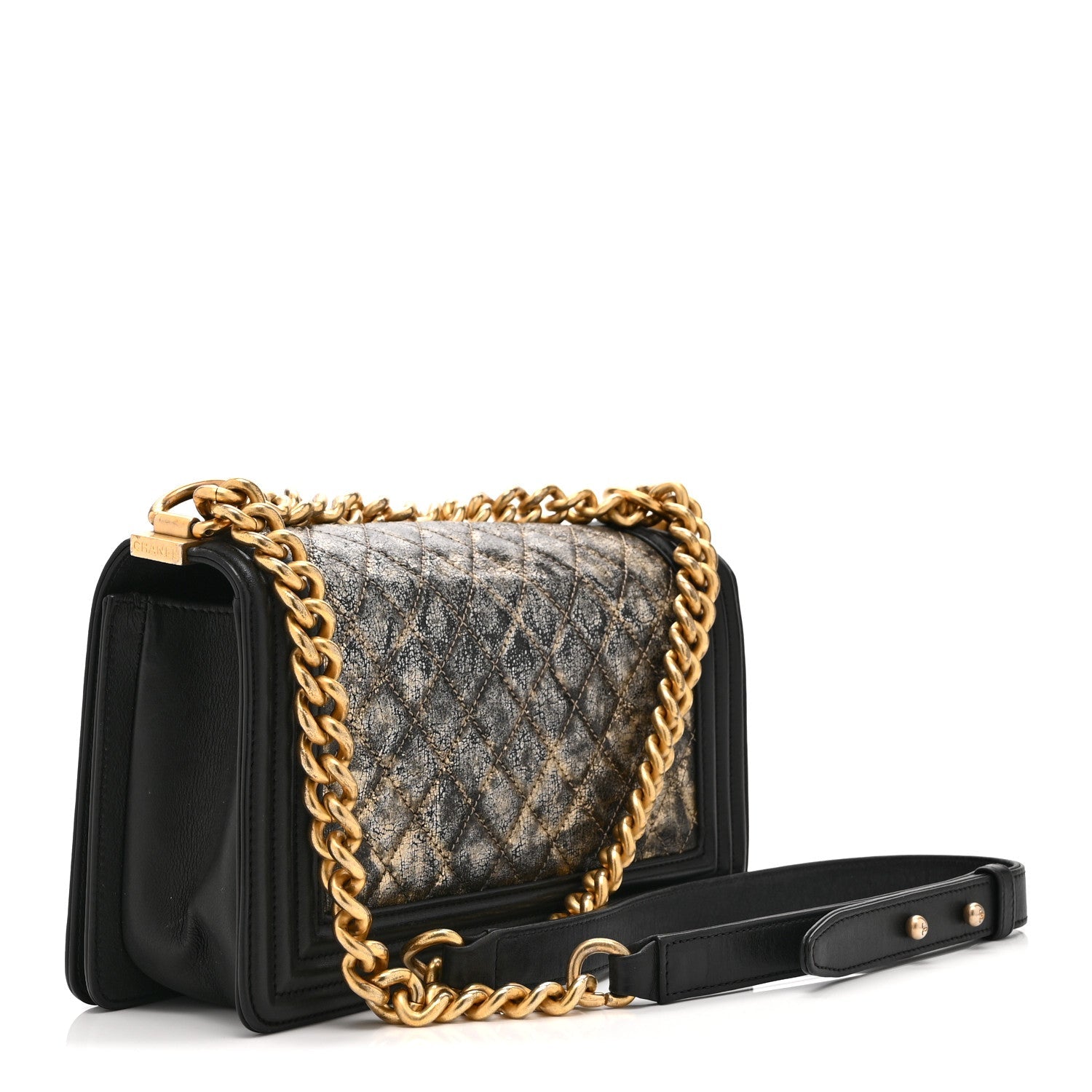 Chanel Metallic Crumpled Goatskin Medium Boy Flap Black Gold