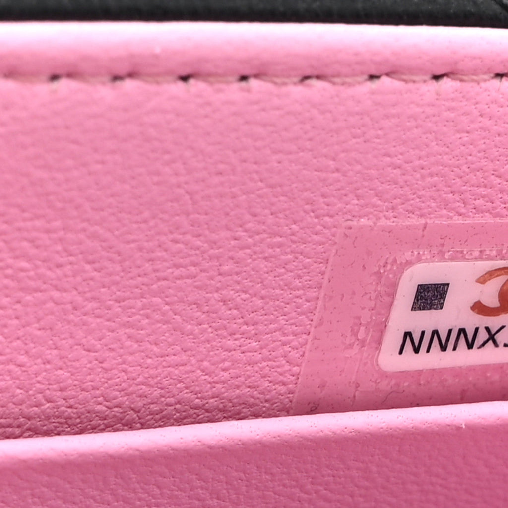 Chanel Lambskin Quilted Bi-Color Top Handle Clutch With Chain Black Pink