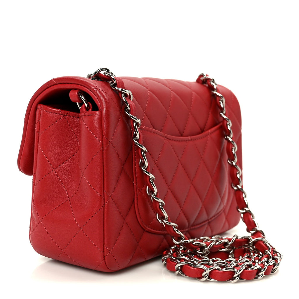 Chanel Lambskin Quilted Mini Rectangular Flap Dark Red
