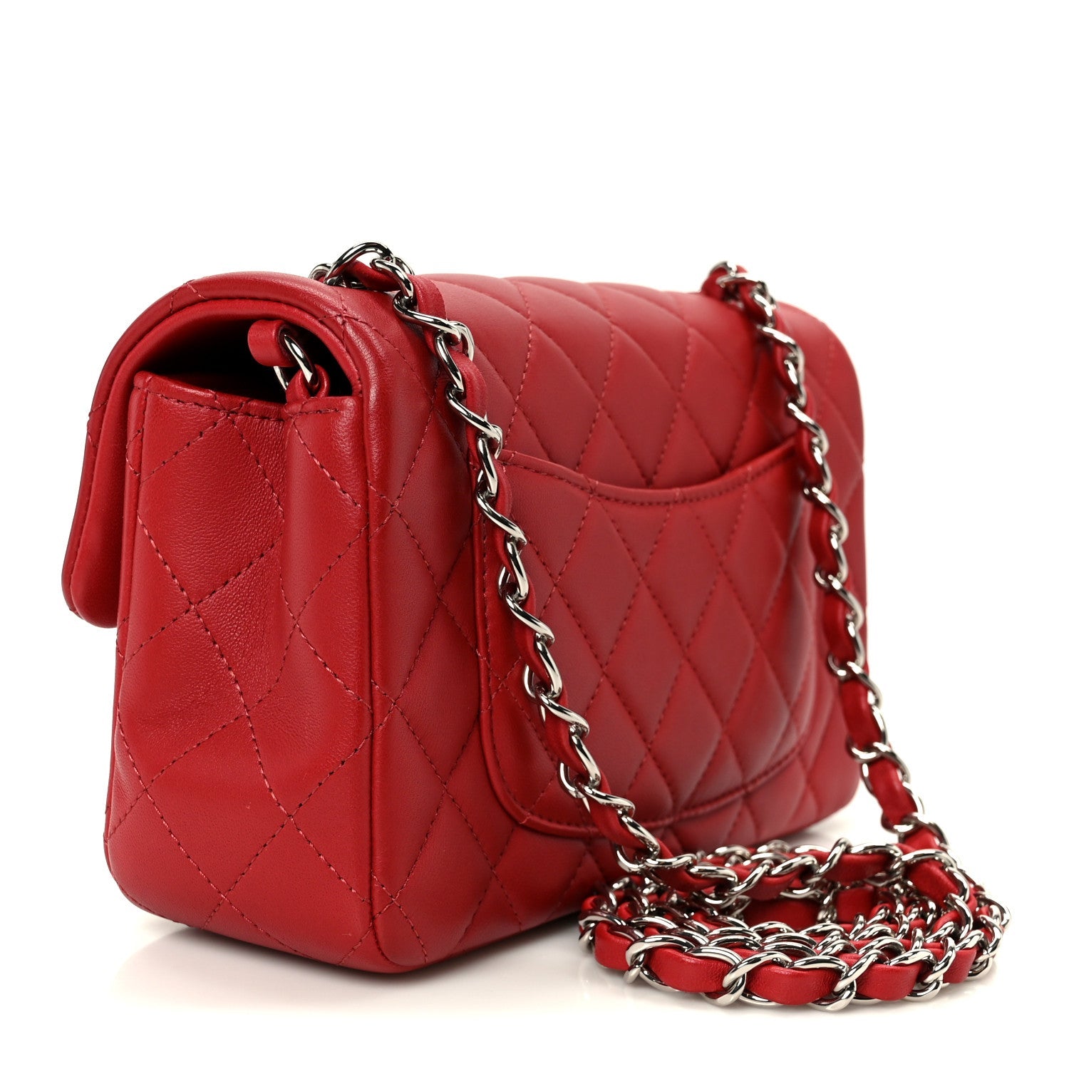 Chanel Lambskin Quilted Mini Rectangular Flap Dark Red