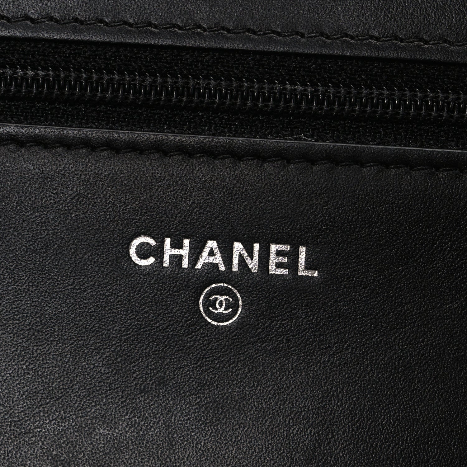 Chanel Lambskin Camellia Studded Wallet on Chain WOC Black