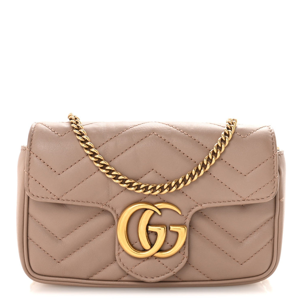 Gucci Calfskin Matelasse Super Mini GG Marmont Shoulder Bag Porcelain Rose