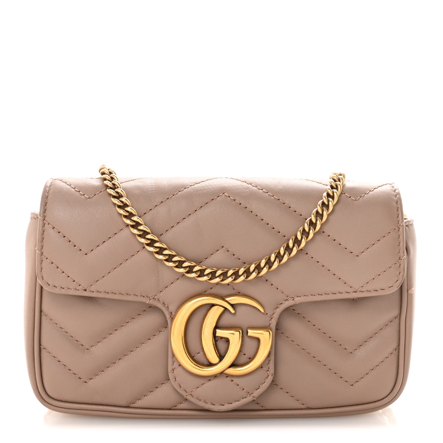 Gucci Calfskin Matelasse Super Mini GG Marmont Shoulder Bag Porcelain Rose